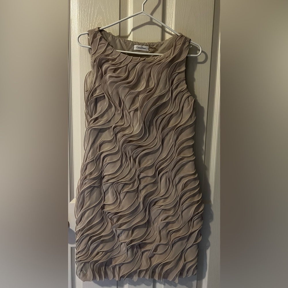 Calvin Klein Beige Swirl Pattern Dress